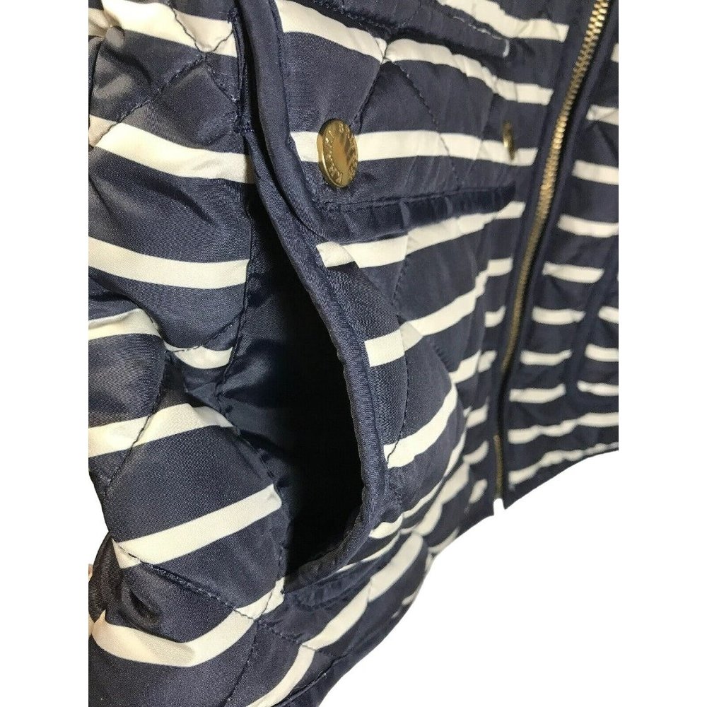 British Khaki Women's Medium Vest Blue Stripe Quilted Full Zip Philhobar Style - Picture 4 of 8
